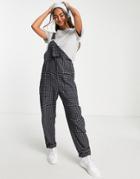 Asos Design Flannel Gingham Overalls In Gray Check-multi
