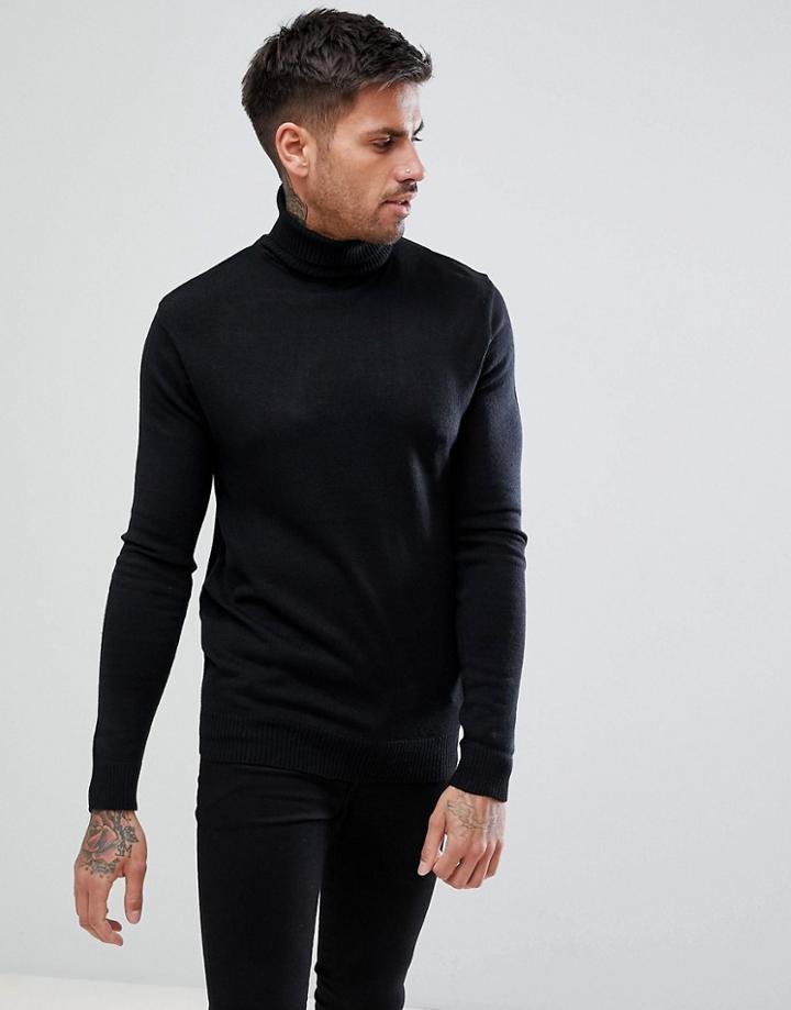 Soul Star Roll Neck Sweater - Black