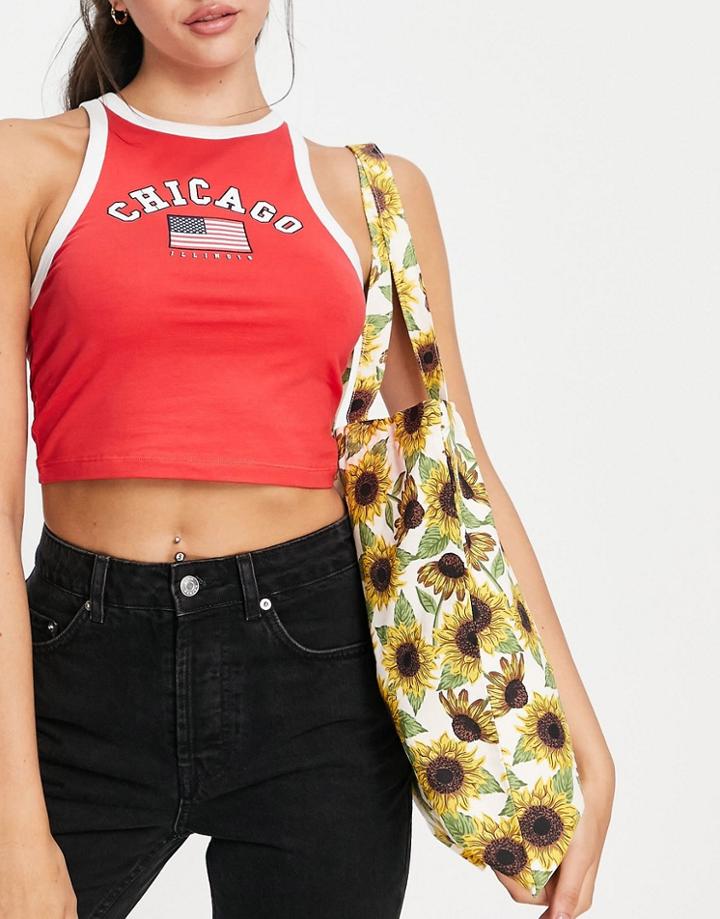 Monki Maja Organic Cotton Sunflower Print Tote Bag In Yellow