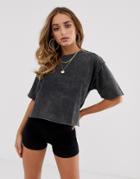 Asos Design Raw Seams T-shirt In Washed Charcoal - Gray