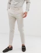 River Island Wedding Skinny Linen Suit Pants In Ecru - Cream