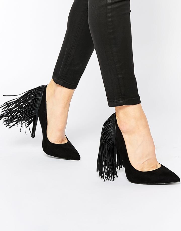 Daisy Street Fringe Back Pumps - Black