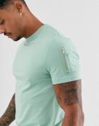 Asos Design Skinny Longline T-shirt With Stretch And Curved Hem And Ma1 Pocket In Green - Green