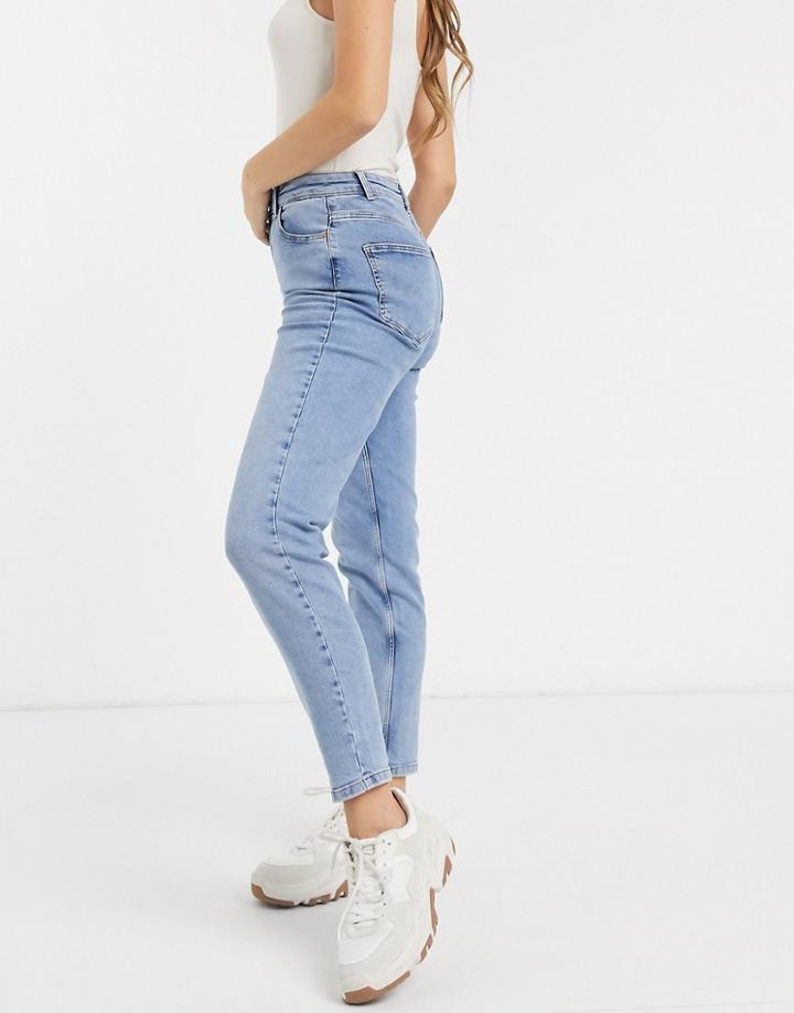 Pieces High Waist Mom Jean In Light Blue