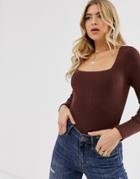 Asos Design Square Neck Ribbed Knit Sweater-brown