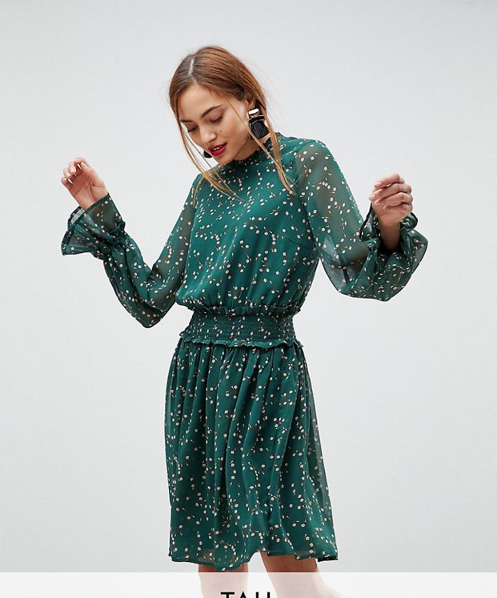 Y.a.s Tall Ditsy Floral Midi Skater Dress In Green