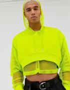 Asos Design Two-piece Oversized Cropped Hoodie With Mesh Sleeve And Hood In Bright Lime - Green