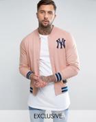 Majestic Yankees Fleece Letterman Jacket Exclusive To Asos - Pink