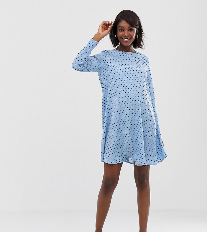 Glamorous Bloom Long Sleeve Shift Dress In Spot-blue