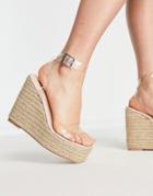 Public Desire Peachy Sun Espadrille Wedge Heeled Sandals In Beige With Clear Strap-neutral