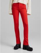 Bershka Raw Hem Straight Leg Jeans In Bright Red