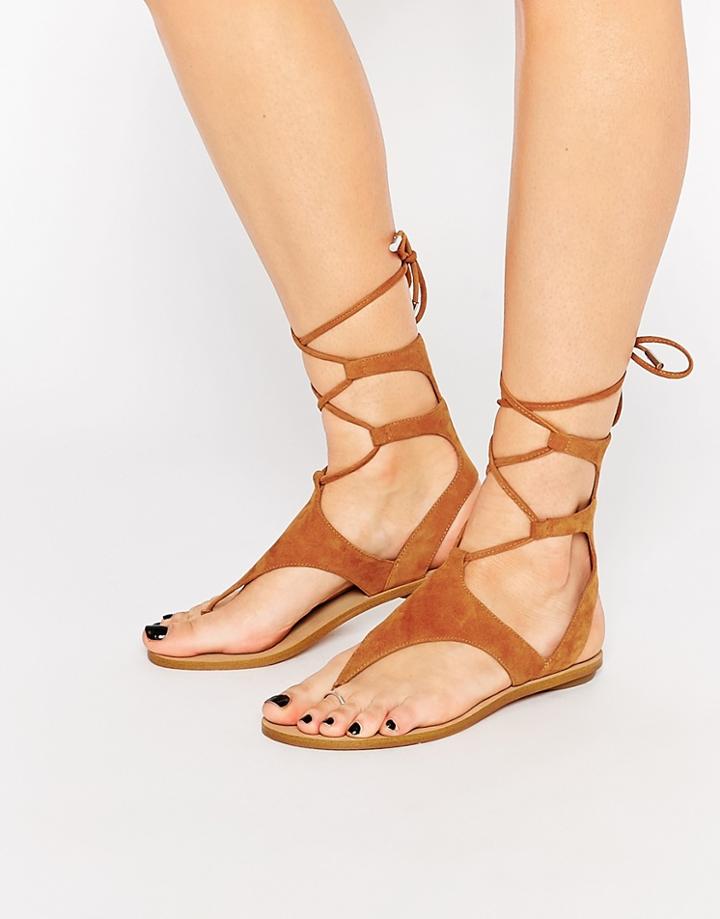 Kendall & Kylie Faris Tan Suede Ghillie Tie Up Flat Sandals - Rio Maple