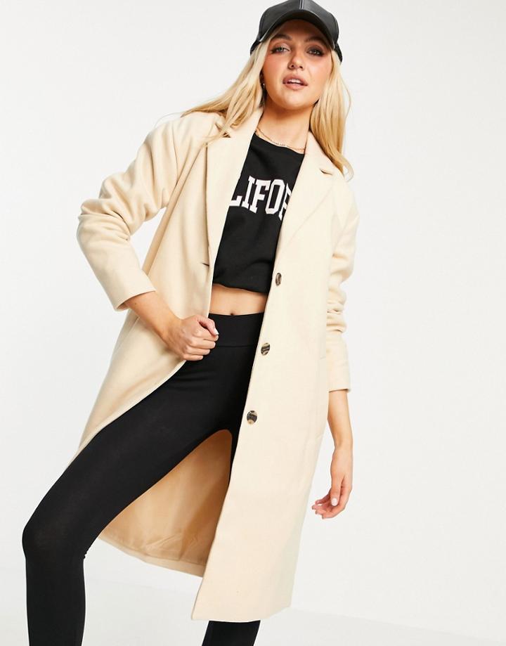 Pieces Alice Wool Blend Coat In Beige-neutral