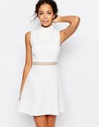 New Look Crochet Waist Skater Dress - White