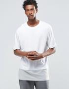 Adpt Crew Neck T-shirt In Oversized Fit With Contrast Panel - White Light Gray