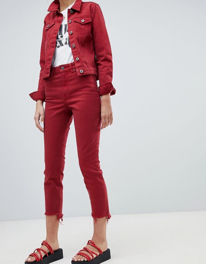 Only Asymmetric Hem Mom Jean - Red