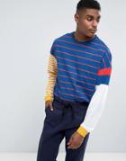 Asos Oversized Long Sleeve T-shirt With Contrast Stripe - Blue