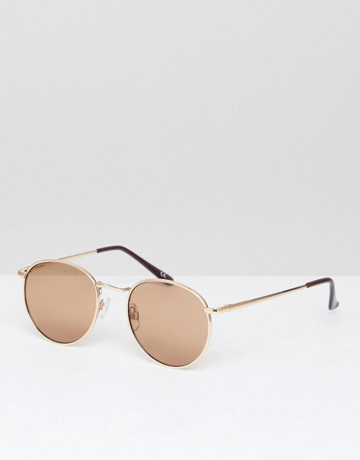 Asos 90s Metal Round Sunglasses In Gold - Gold