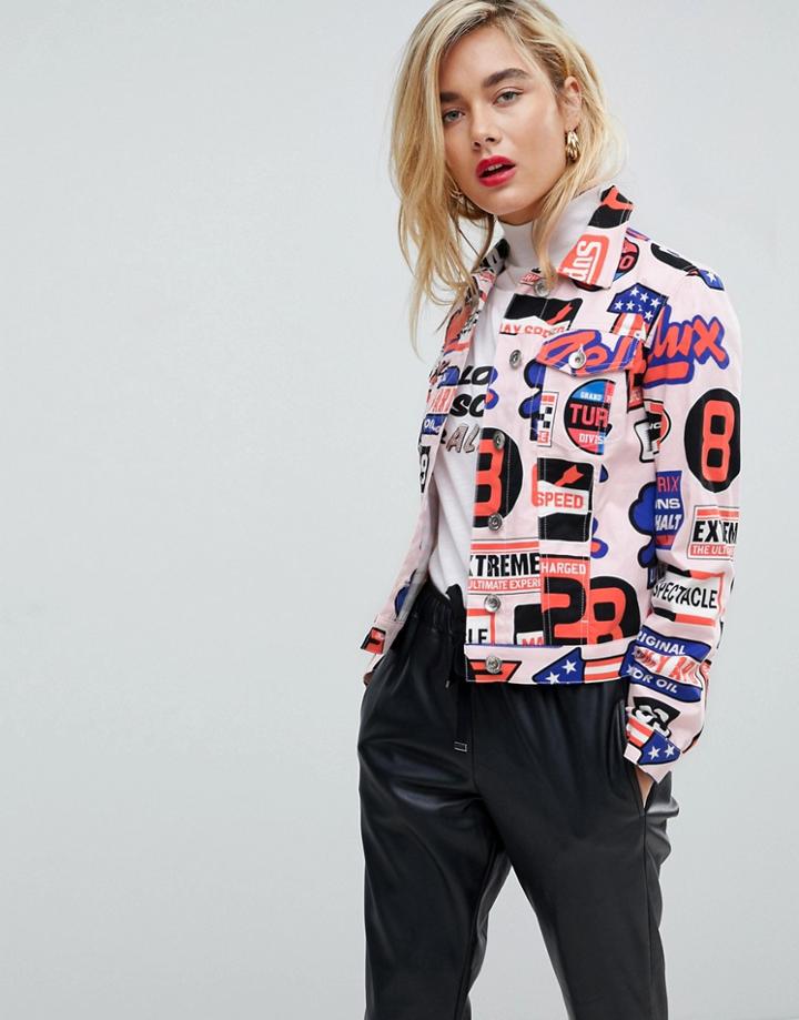 Love Moschino Highway 95 Printed Biker Jacket - Pink