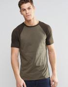 Asos T-shirt With Contrast Raglan Sleeves In Tonal Khaki
