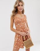 Asos Design Button Through Floral Mini Sundress With Tie Back - Multi