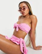 Asos Design Jersey Terrycloth Beach Knot Front Top In Pink - Part Of A Set