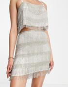 Asos Edition Beaded Fringe Mini Skirt In Silver