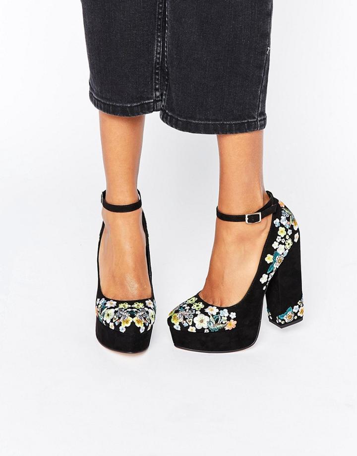 Asos Pancakes Embroidered Platforms - Black