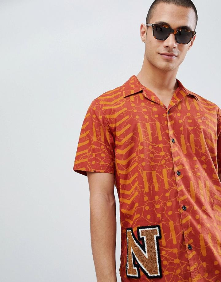 Nudie Jeans Co Brandon Short Sleeve Organic Cotton Batik Shirt In Orange - White