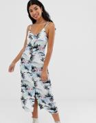 Nobody's Child Button Front Cami Midi Dress In Hawaiian Print