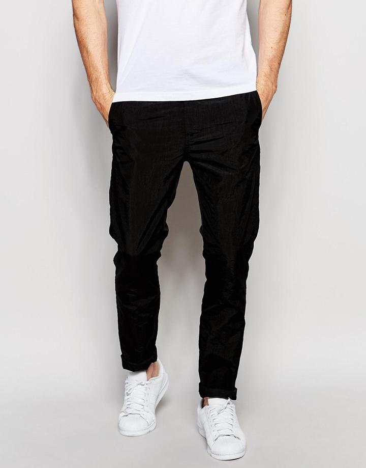 Asos Skinny Chinos In Black Nylon - Black