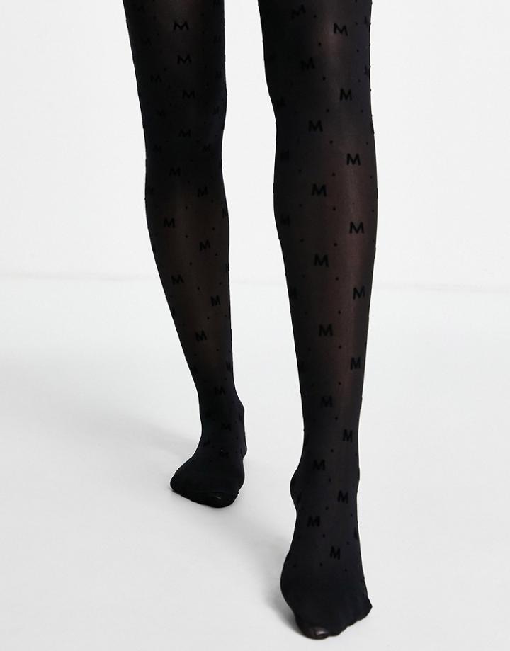 My Accessories London Sheer Tights In Black With Monogram Print