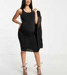 Flounce London Maternity Slinky Midi Dress In Black