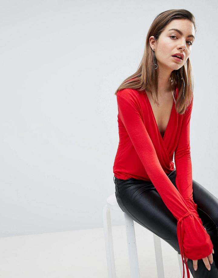 Ivyrevel Plunge Front Top With Cuff Detail - Red