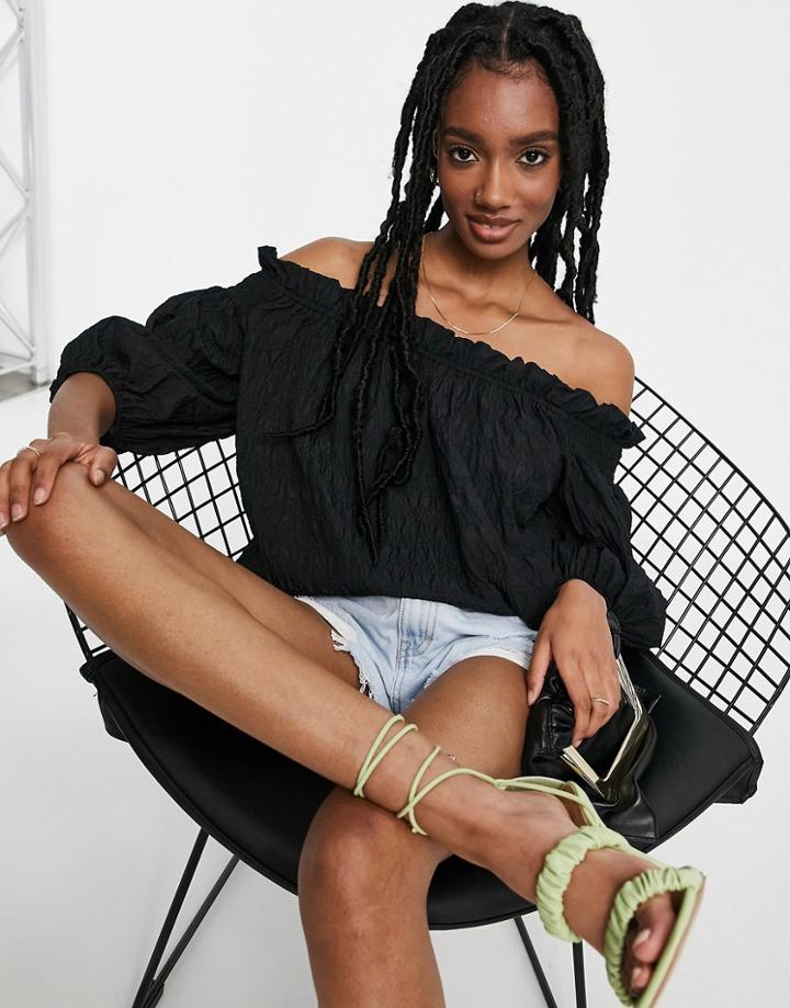 River Island Textured Bardot Top In Black
