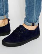 Asos Lace Up Shoes In Navy Faux Suede - Navy