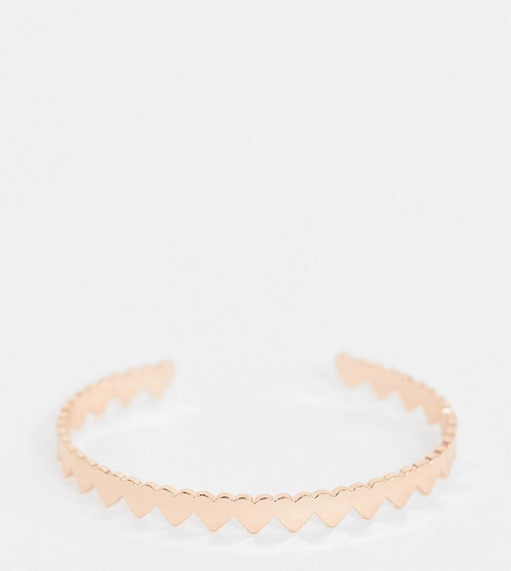Asos Design Curve Cuff Bracelet In Heart Design In Rose Gold Tone