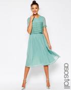 Asos Tall Salon Layer Lace Crop Top Midi Prom Dress - Green
