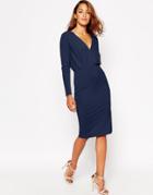 Asos Jersey Crepe Deep Plunge Midi Dress - Beige