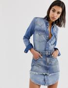 Diesel Denim Shirt Dress With Skirt Overlay - Blue
