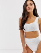 Asos Design Fuller Bust Mix And Match Crinkle Crop Bikini Top In White Black Dd-f-multi