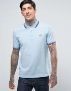 Fred Perry Slim Pique Polo Shirt Twin Tipped In Light Blue - Blue