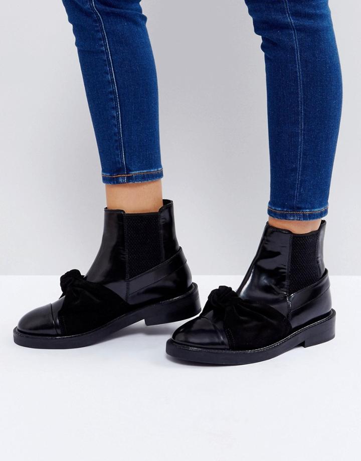 Asos Angelic Leather Bow Ankle Boots - Black