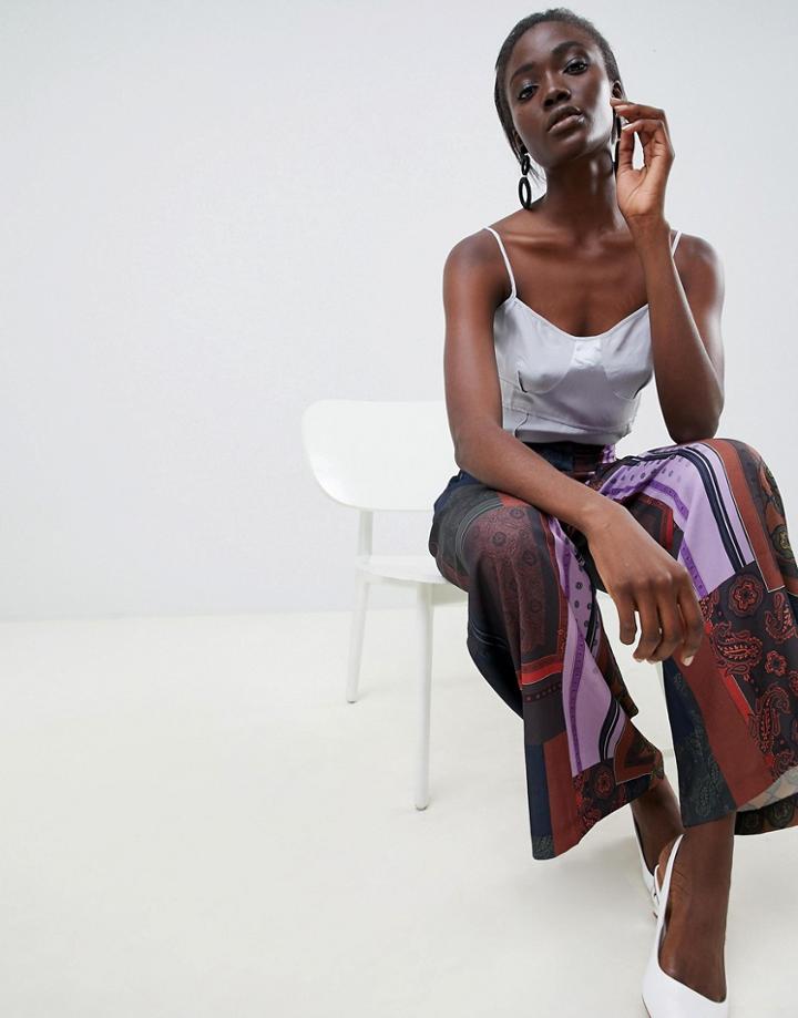 Asos White Printed Wide Leg Pants - Multi