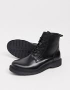 Selected Homme Leather Lace Up Boot In Black