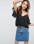 Asos Cold Shoulder Cami With Tie Sleeves - Black