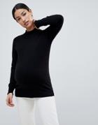 Asos Design Maternity High Neck Sweater In Fine Knit - Black