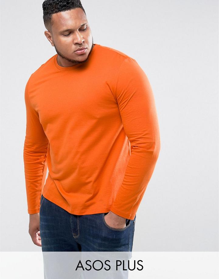 Asos Plus Long Sleeve T-shirt In Orange - Orange