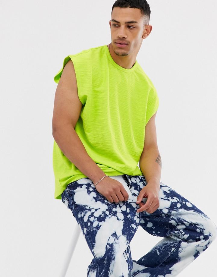 Asos Design Oversized Sleeveless T-shirt In Interest Jersey In Neon Green - Green