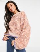 Asos Design Chunky Sweater In Multi Color Pink Stitch